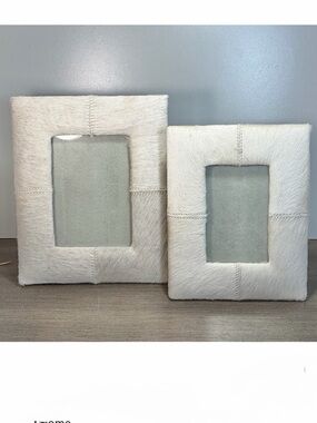 Set of 2 Gray Cream Natural Cowhide Photo Picture Frame 8 x 10. 9.5 x 7.5 - NWOT
